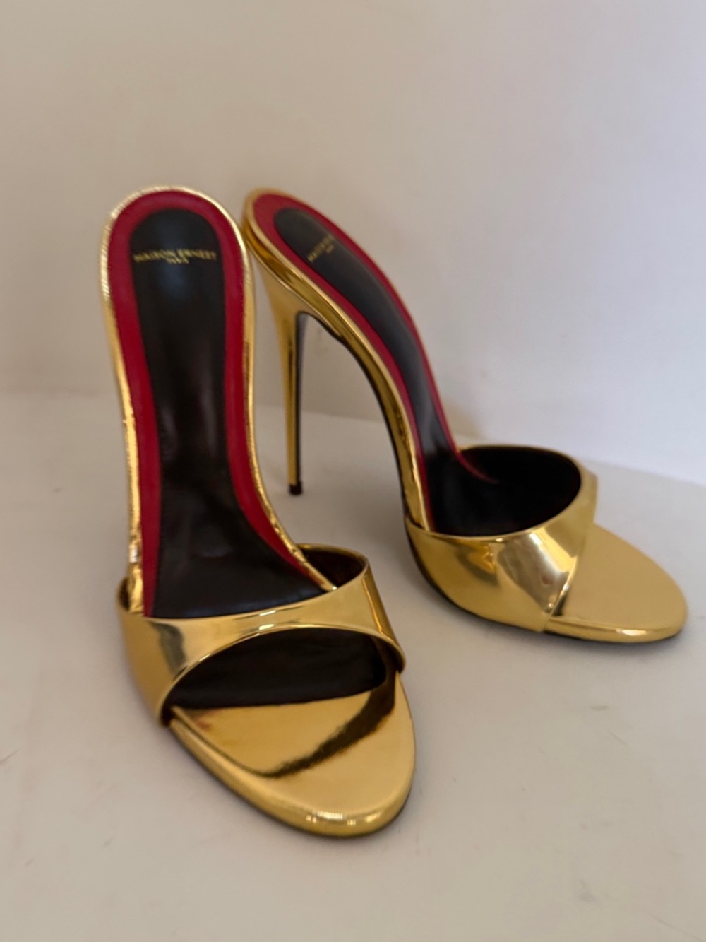 Maison Earnest Gold Metallic High Heel Mule Sandals - Women's